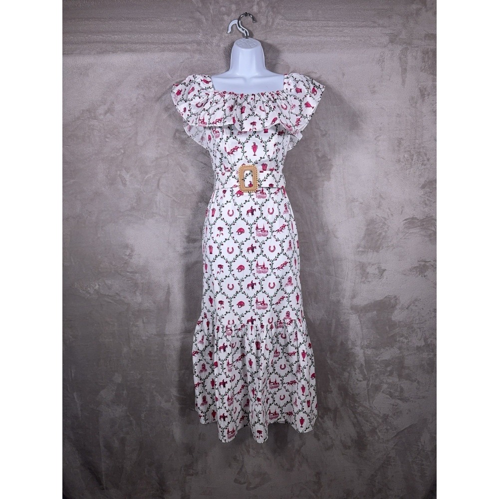 Vineyard Vines Kentucky Derby Maxi Dress Womens Size 4 White Ruffled Neckline‎
